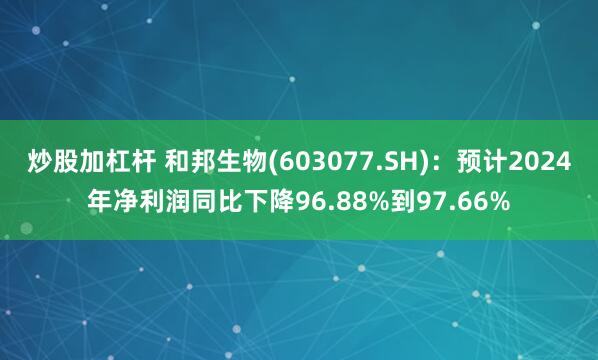 炒股加杠杆 和邦生物(603077.SH)：预计2024年净利润同比下降96.88%到97.66%