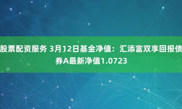 股票配资服务 3月12日基金净值：汇添富双享回报债券A最新净值1.0723